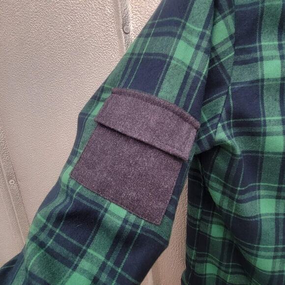 OLOLO Green &Blue Side Button Lined Flannel Top Size S - Picture 7 of 11